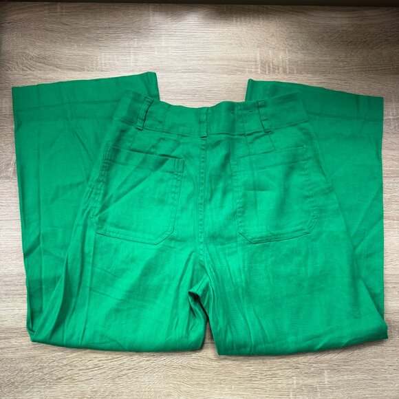 New Anthropologie Maeve The Colette Linen Cropped Wide Leg Pants Bright Green 28 - Picture 7 of 9
